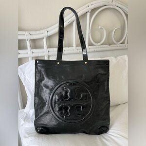 Tory Burch | Black Patent Tote Bag | Extra Large | Crinkle Finish